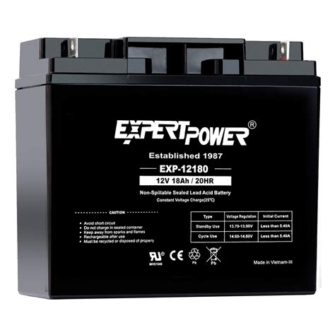 ExpertPower EXP12180 12 Volt 18 Ah Rechargeable Battery With Nuts And