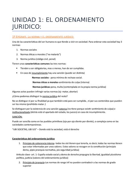 Tema 1 Apuntes 1 Unidad 1 El Ordenamiento Juridico 1º E PÍgrafe