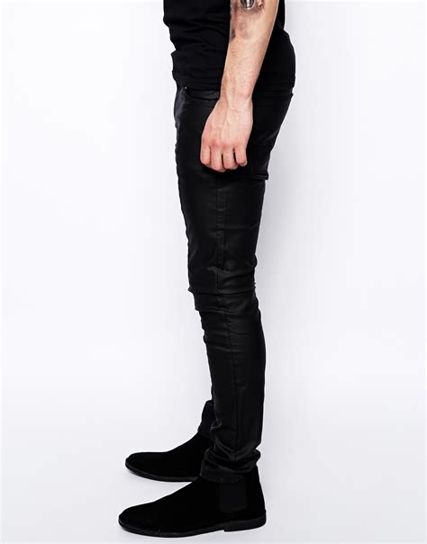 Asos Super Skinny Jeans In Leather Look In Black For Men Lyst