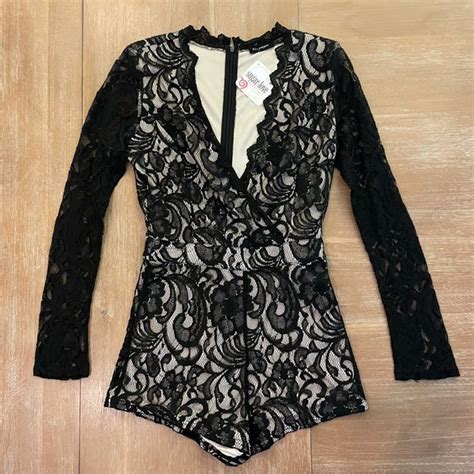 Blu Pepper Pants Jumpsuits New Black Lace Nude Romper Small