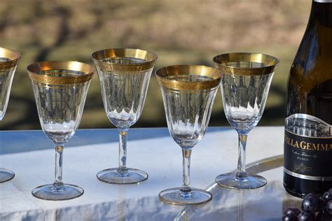 6 Vintage Gold Rimmed Encrusted Wine Glasses Tiffin Franciscan C 1930 S Vintage Gold