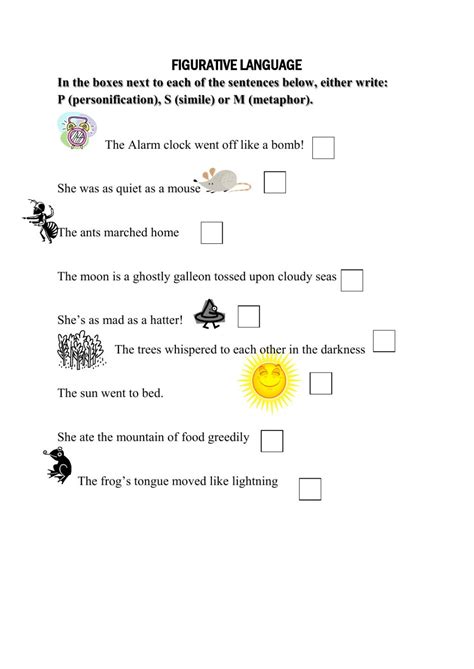 Figurative Language Elementary Worksheets Language Worksheets