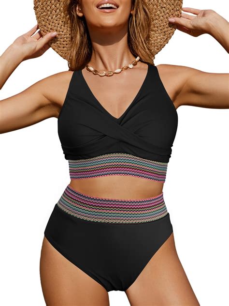 Rosvigor Plus Size Womens Bikini Sets High Waisted Swimsuit Bikini