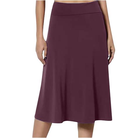 Flare Skirts For Women Women S Solid High Waist Knee Length Lightweight