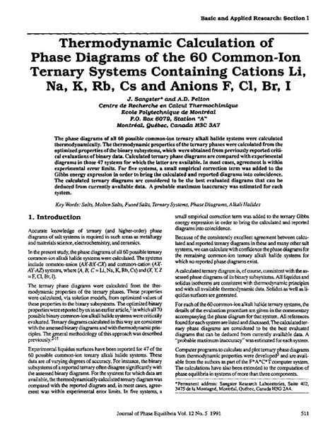 Pdf Thermodynamic Calculation Of Phase Diagrams Of The Common Ion