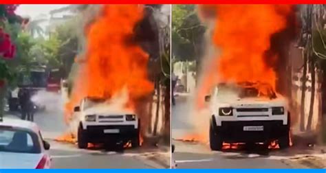 Rs 1 6 Crore Land Rover Defender Catches Fire In Gujarat Passengers