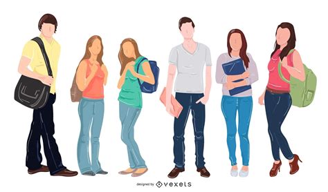 Teen Students Vector Set Vector Download