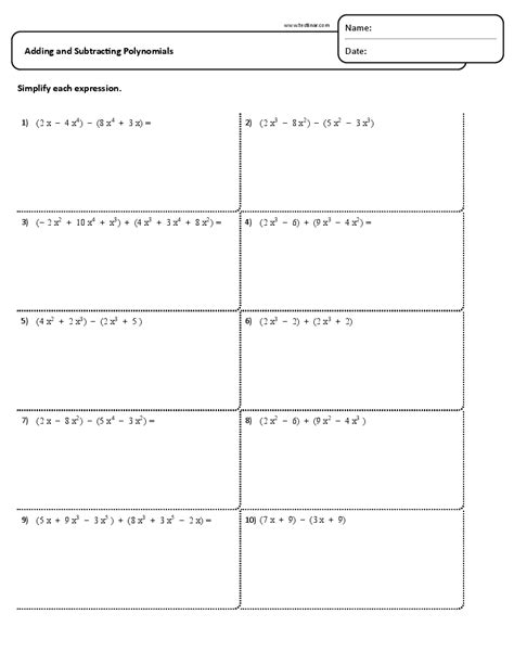 Adding Polynomials Worksheets Adding Polynomials Worksheet P