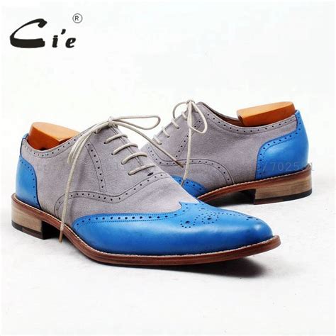 Buy Cie Pointed Full Brogues Grey Suede Blue Full Grain Leather High Quality