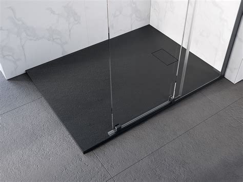 Receveur De Douche 80x100 Cm VEXO Extraplat Noir Effet Pierre Sifon