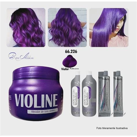 Kit 05 Pintar Cabelo Roxo Violine 1 Mascara Matizador 250g 2 Tinta