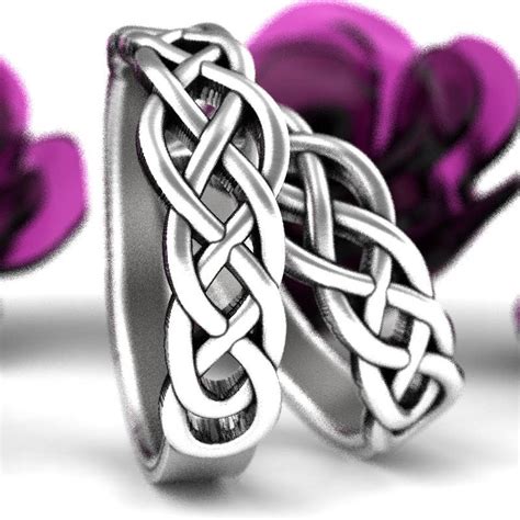 Celtic Knot Wedding Band Set Sterling Silver Wedding Ring Etsy