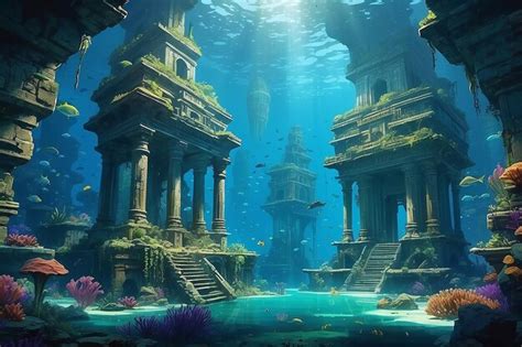 Premium Photo | An ancient underwater city with submerged structures ...