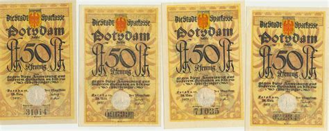 Potsdam 1921 Notgeldscheine Der Stadt 4 X 50 Pfennig Gleiche