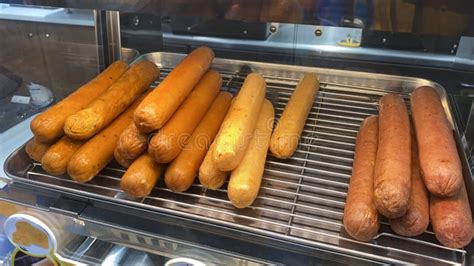 View Of Cooked Sausages Sold Inside A Convenience Store Stock Image