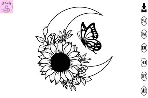 Floral Moon Svg Sunflower Svg Graphic By Tadashop Design · Creative