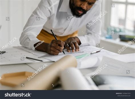 Serious Architect Drawing Using Ruler His Stock Photo 1325641310 ...