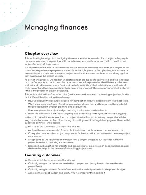 Topic 4 Workbook Managing Finances Pdf Baseline Budgeting Top