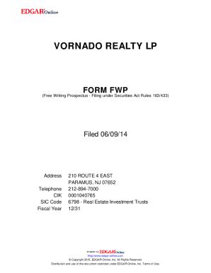 Fillable Online Get The Vornado Realty Lp Form Fwp Free Writing