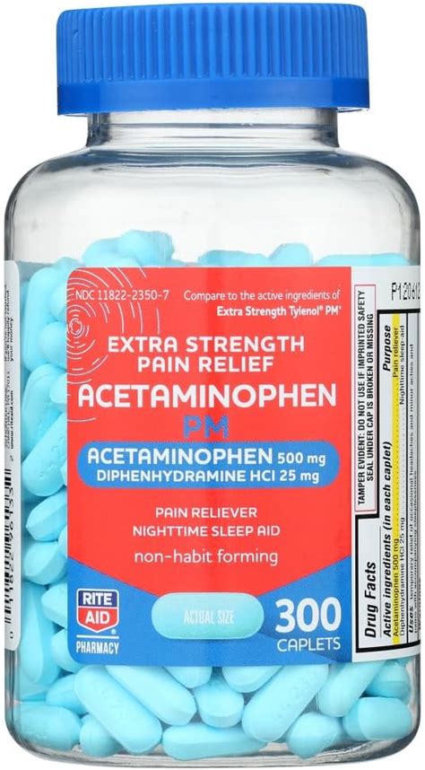 Rite Aid Extra Strength Pain Relief Acetaminophen Pm Caplets Mg