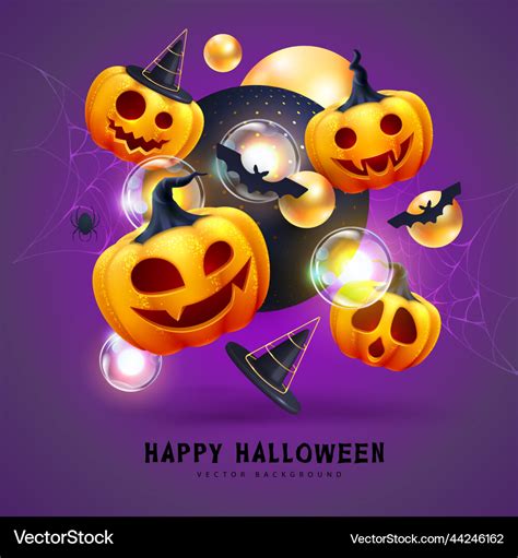 Halloween Background With 3d Pumpkins Royalty Free Vector