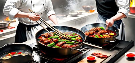 A Hot Wok With Chef In A Chinese Kitchen Back View Of The Chef Chinese Food Being Cooked In A