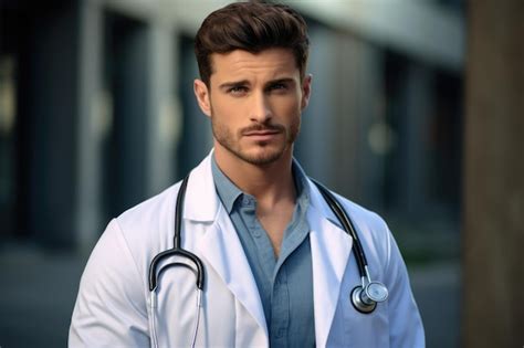Premium AI Image | Handsome male doctor in a medical gown stands in the ...