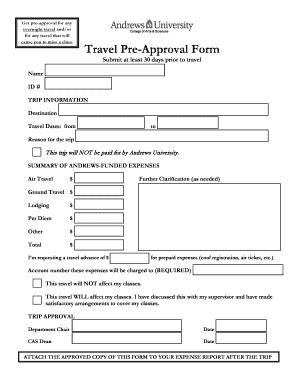 Travel Approval Form Fill Online Printable Fillable Blank Pdffiller