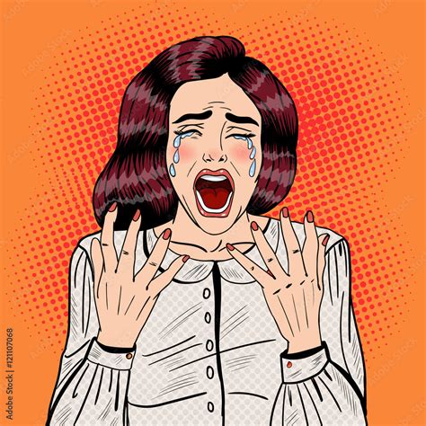 Pop Art Depressed Crying Woman Screaming Vector Illustration Stock