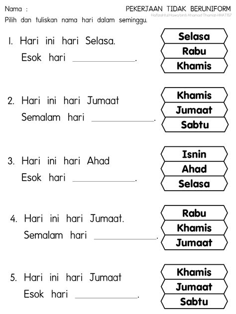 Lembaran Kerja Prasekolah Tema Pekerjaan Tidak Beruniform Prasekolah