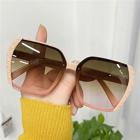 Oversized Gradient Sunglasses For Women Vintage Big Frame Square Ladies Brown Pink Eyewear