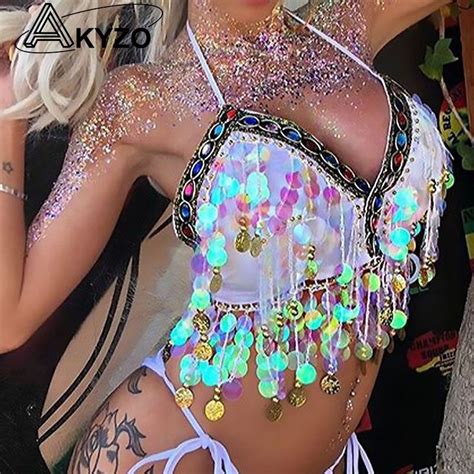 Lantejoula Tassel Regatas Mermaid Rave Festival Clubwear Arn S Do Corpo