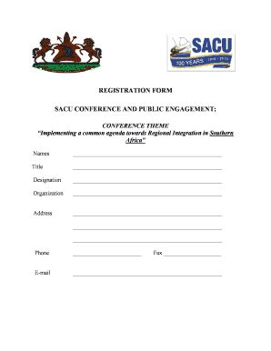 Fillable Online Finance Gov Registration Form Sacu Conference And