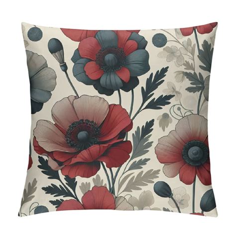 Erxjss Flower Throw Pillow Covers Printed Leaves Botanical Floral Poppy