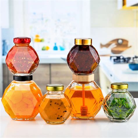 High Quality Wholesale Honey Container Jar For Food Hexagonal Storage