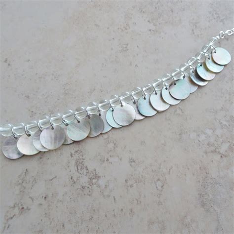 Mother Of Pearl Shell Bead Necklace Silver Chain Beaded Etsy