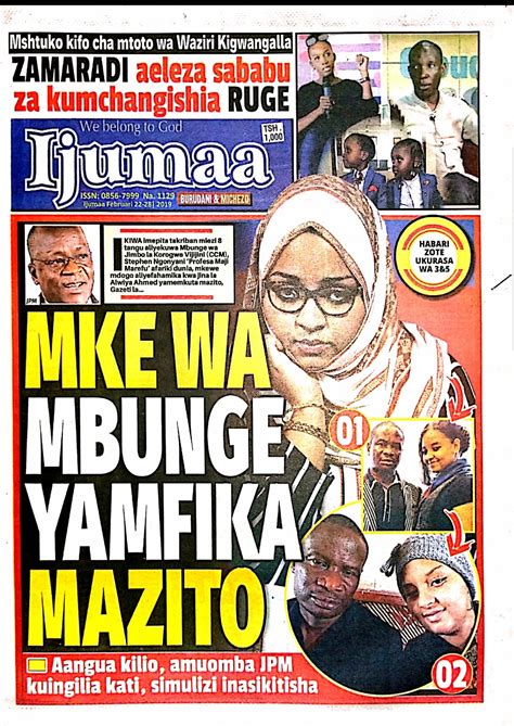 Tanzanian Today S Newspapers MAGAZETI YA LEO Friday 22nd February 2019