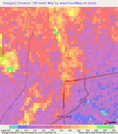 Elevation of Sitarganj,India Elevation Map, Topography, Contour