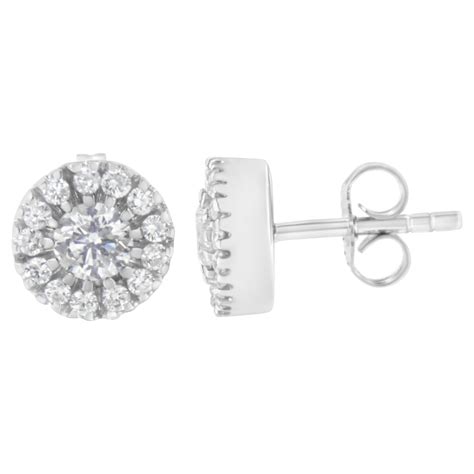 109 Carat Diamond Halo Stud Earrings In 14 Karat White Gold For Sale