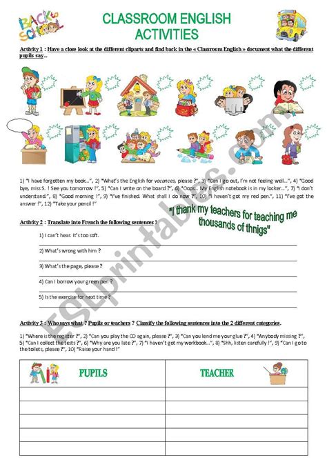 Classroom activities - ESL worksheet by Krysstl