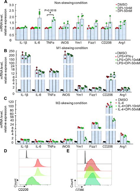 DPI Inhibits Macrophage M2 Like Polarization A The MRNA Levels Of