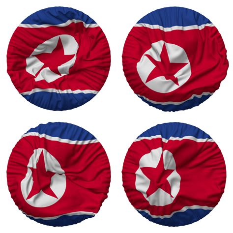 North Korea Flag In Round Shape Isolated With Four Different Waving Style Bump Texture 3d