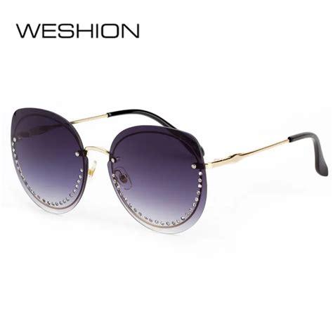 Weshion Cat Eye Sonnenbrille Frauen Marke Designer Runde Randlose Ozean