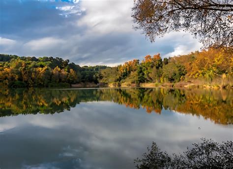 Vue Panoramique Du Miroir Comme Reflet Du Lac De Carces Dans Le Sud De