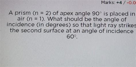 Answered Marks 4 0 0 A Prism N 2 Of Apex Angle 90 Is Placed In Air N