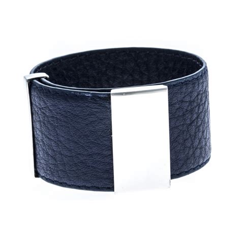 Bracelet Acier Cuir Bleu Fonc Largeur Cm Longueur Cm Les