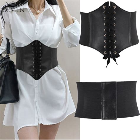 Ecmln Sexy Body Shapewear Wide Leather Belt Cummerbunds Strap Belts For