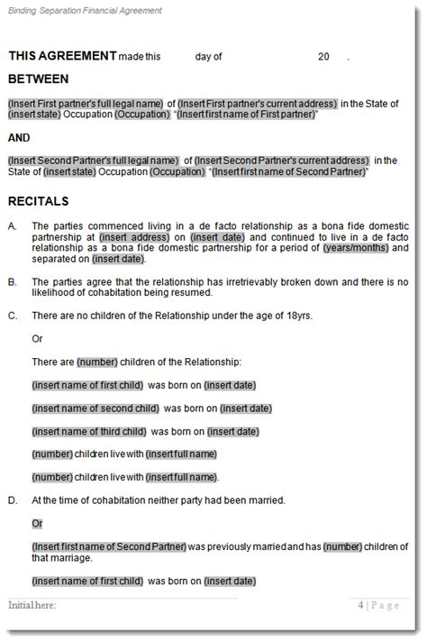 De Facto Separation Financial Agreement Wa 205zp Rp Emery Shop