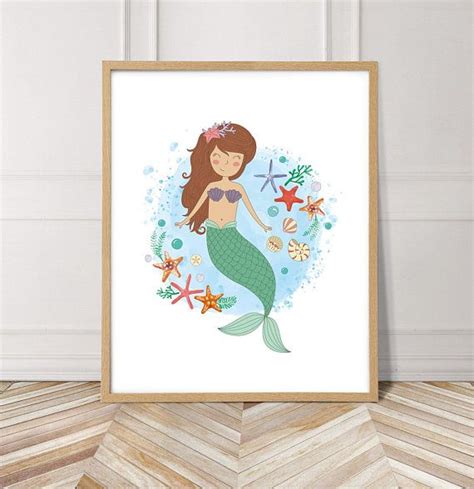 Mermaid Wall Art Printable Girls Room Decor Mermaid Poster Etsy