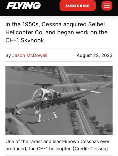 FLYING SUBSCRIBE In The 1950s Cessna Acquired Seibel Helicopter Co